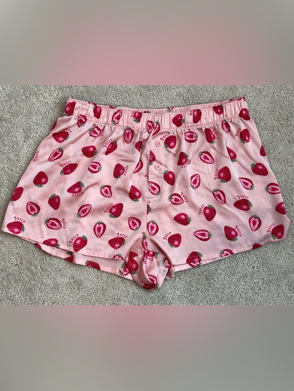 Juicy Couture Pink Strawberry Print Satin Sleep Shorts